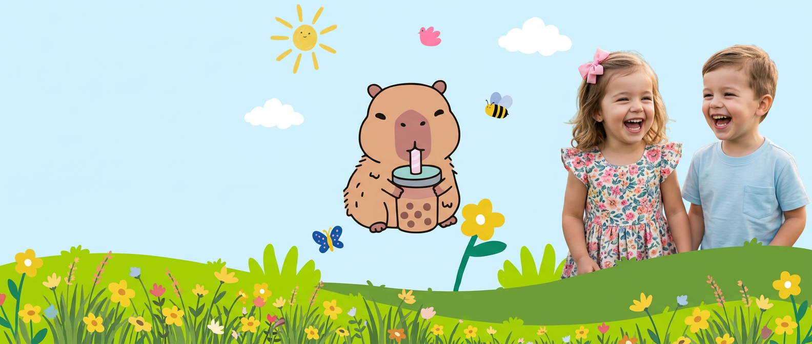 Capivara da Capi e crianças sorrindo